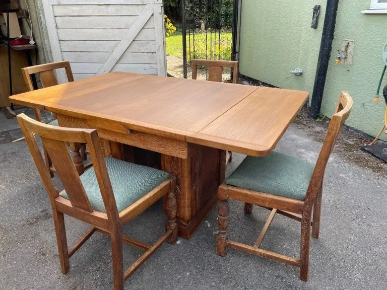 Vintage Oak Dining Table and Chairs with Matching Sideboard