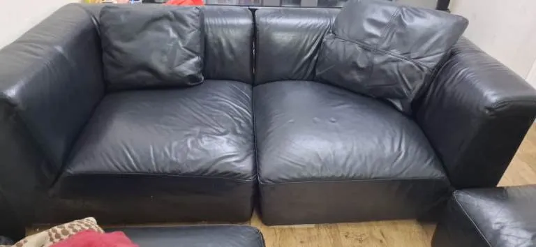 Black Italian Leather modular set of Sofas with Cushions
